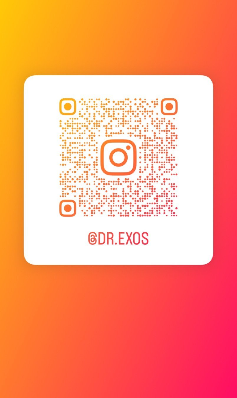 Scan to follow @dr.exos on Instagram